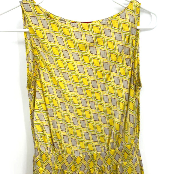 Hourglass Lilly Silk Dress Women Small Yellow Gray Sleeveless Mini Pockets - Picture 3 of 8